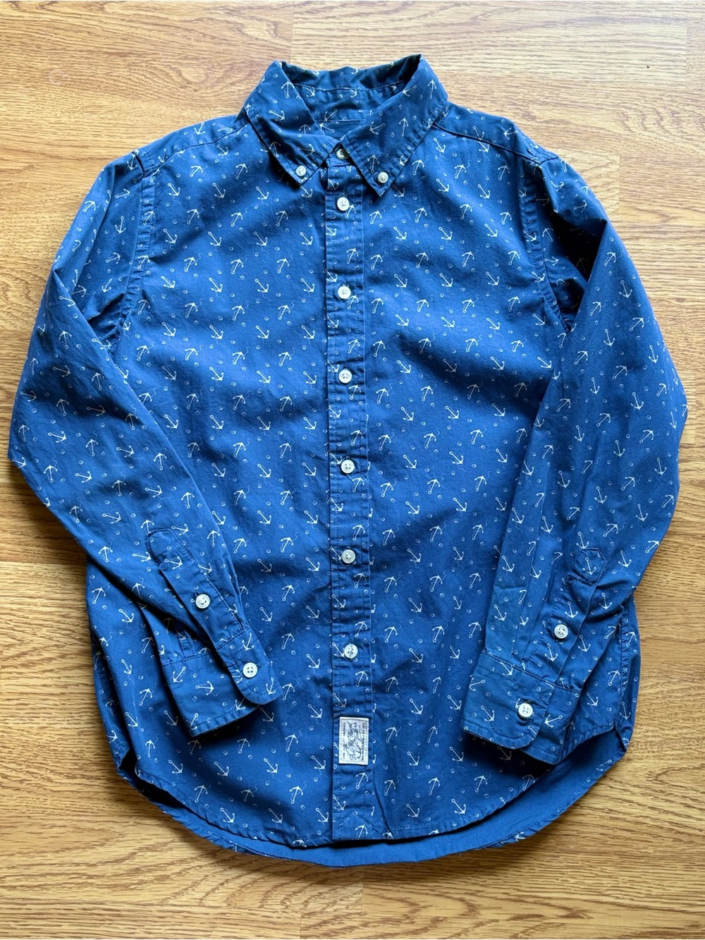 Ralph Lauren Kids Navy Anchor Print Button-Down Shirt Nautical Sz L 10-12